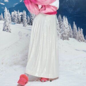 Anthropologie Avery White Sequin Pleated Midi Skirt 0P 0 Petite Statement Party